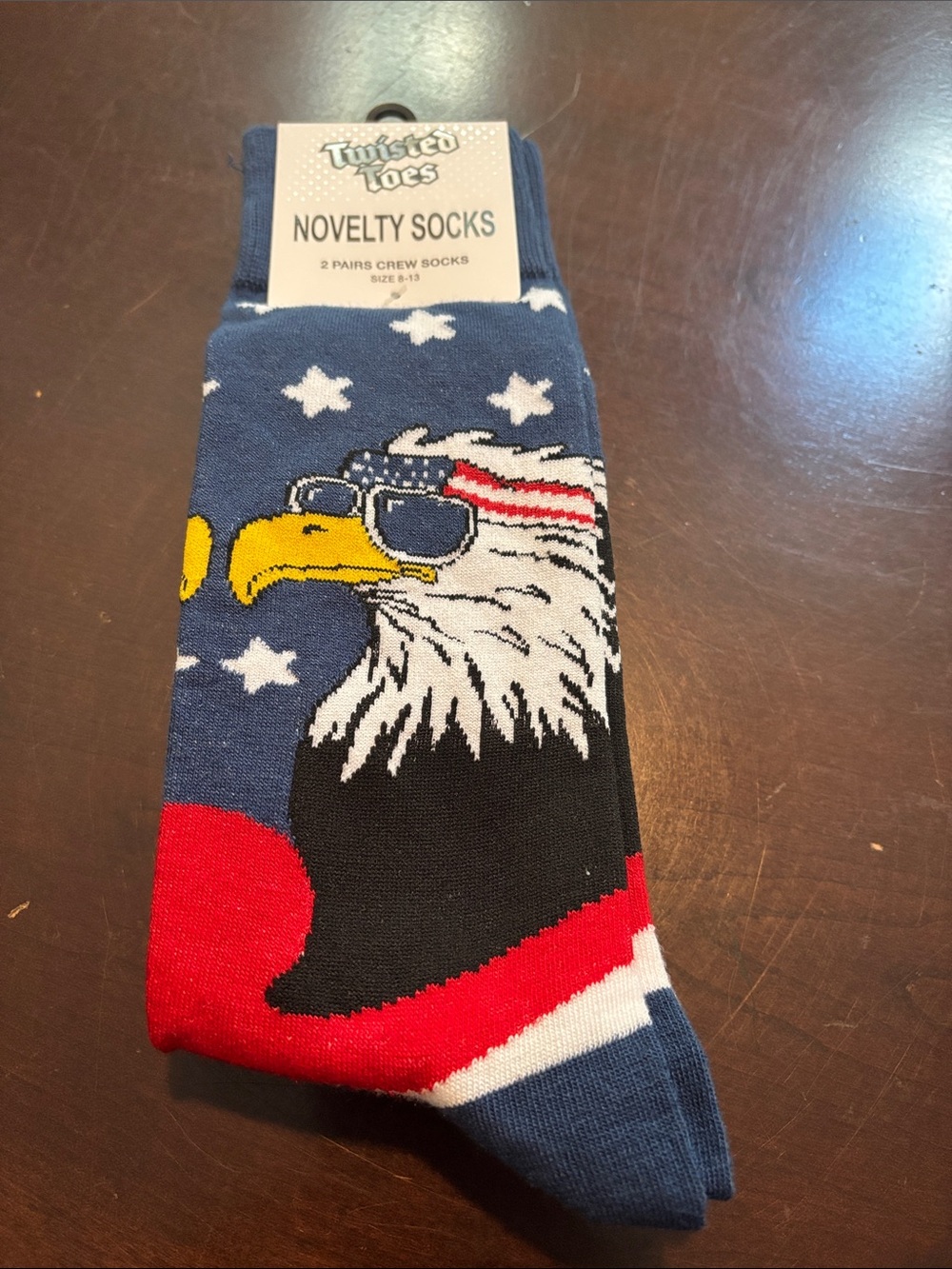 2 Pair Twisted Toes America 250 Eagle & Flag Red White & Blue Crew Socks NWT